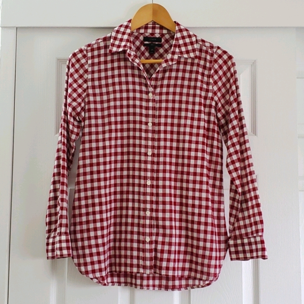 J. Crew Red Gingham Boy Fit Button Down Shirt Size 2P